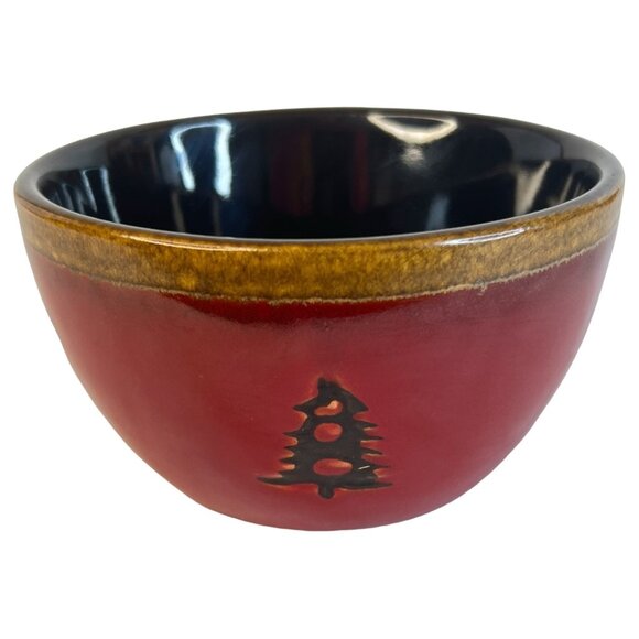 2 Home Studio Woodland Rustic Red Bowl Berry Set Bear Pine Tree 4.5 IN Ceramic - Picture 4 of 12